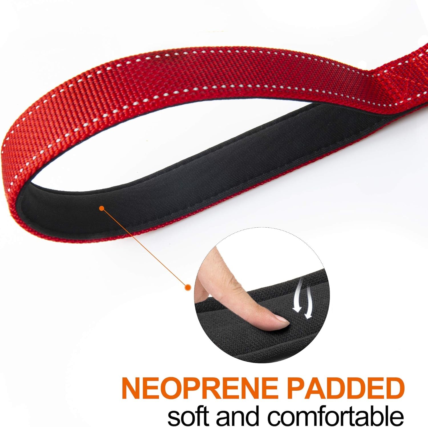 4FT 1IN Durable Red Dog Leash with Dual Padded Handles and Traffic Control, Featuring Comfortable Grip, Auto Lock Hook, and Reflective Design for Small to Large Dogs