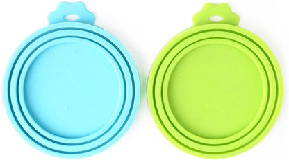 Silicone Pet Food Can Covers - Universal Size Lids for Dog and Cat Food (Fits Three Standard Can Sizes) - Blue and Green