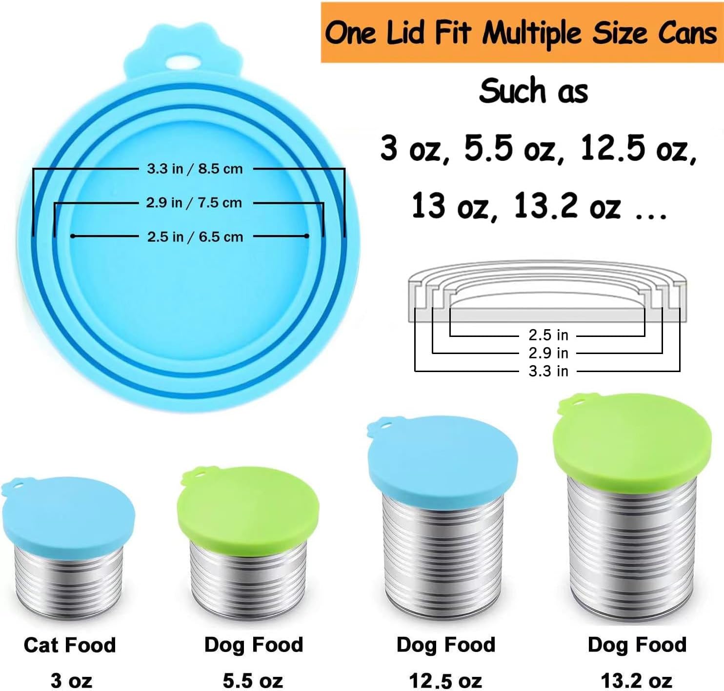 Silicone Pet Food Can Covers - Universal Size Lids for Dog and Cat Food (Fits Three Standard Can Sizes) - Blue and Green