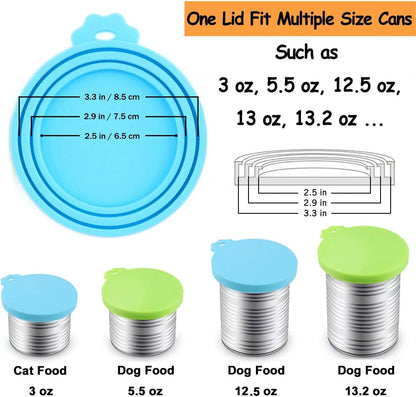 Silicone Pet Food Can Covers - Universal Size Lids for Dog and Cat Food (Fits Three Standard Can Sizes) - Blue and Green