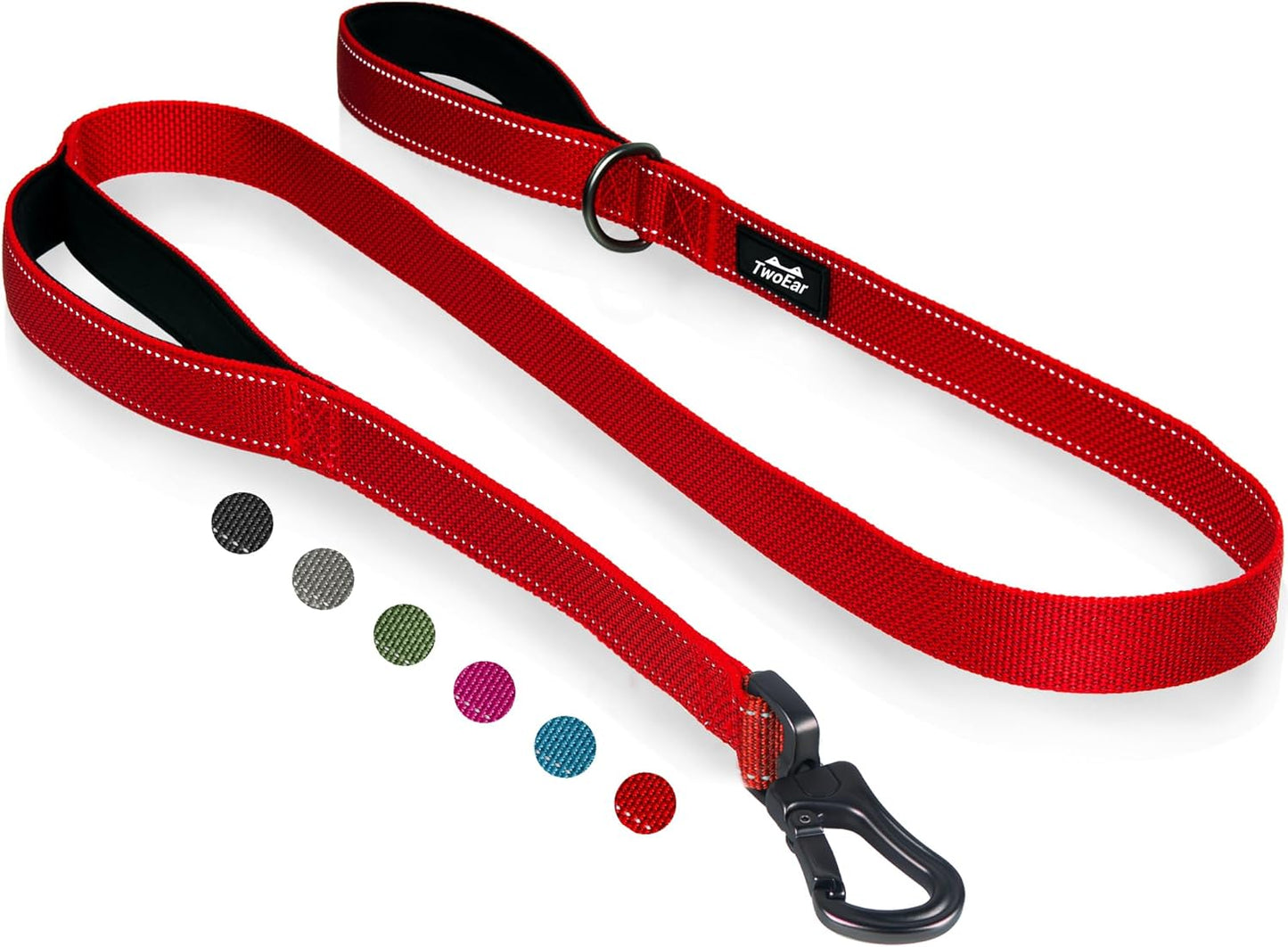 4FT 1IN Durable Red Dog Leash with Dual Padded Handles and Traffic Control, Featuring Comfortable Grip, Auto Lock Hook, and Reflective Design for Small to Large Dogs