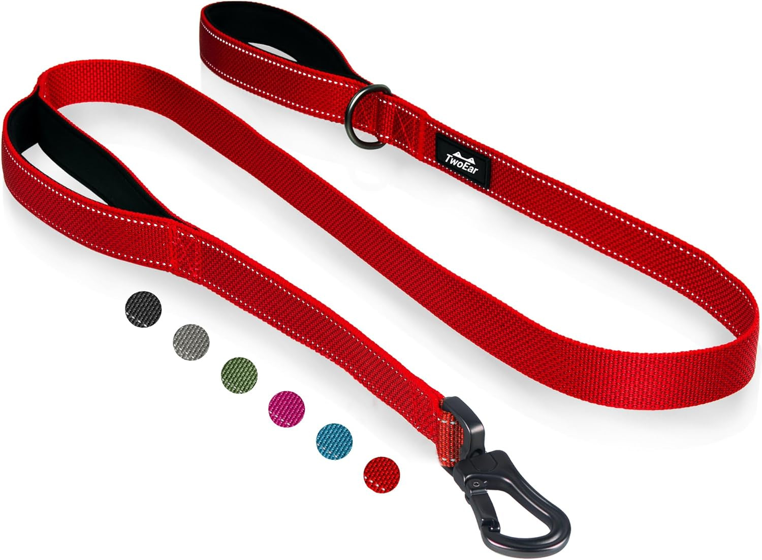 4FT 1IN Durable Red Dog Leash with Dual Padded Handles and Traffic Control, Featuring Comfortable Grip, Auto Lock Hook, and Reflective Design for Small to Large Dogs