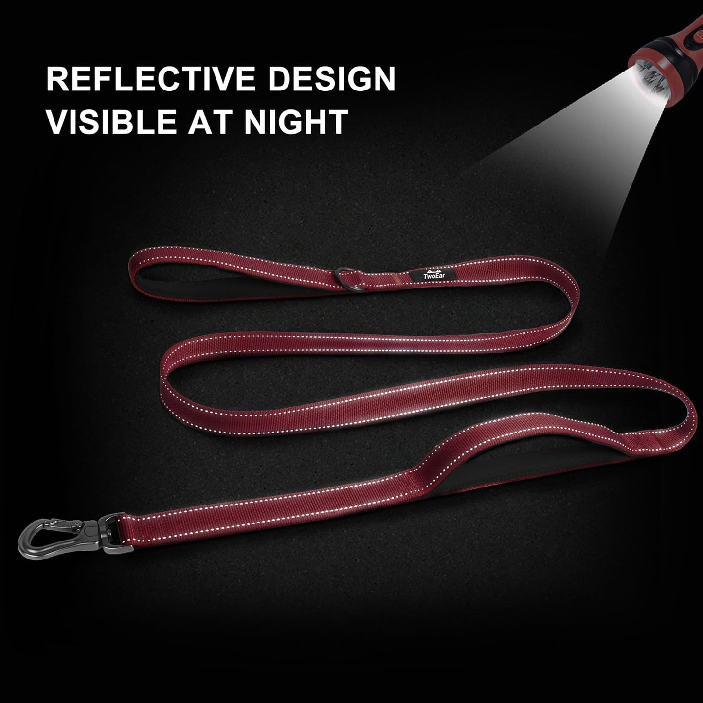 4FT 1IN Durable Red Dog Leash with Dual Padded Handles and Traffic Control, Featuring Comfortable Grip, Auto Lock Hook, and Reflective Design for Small to Large Dogs